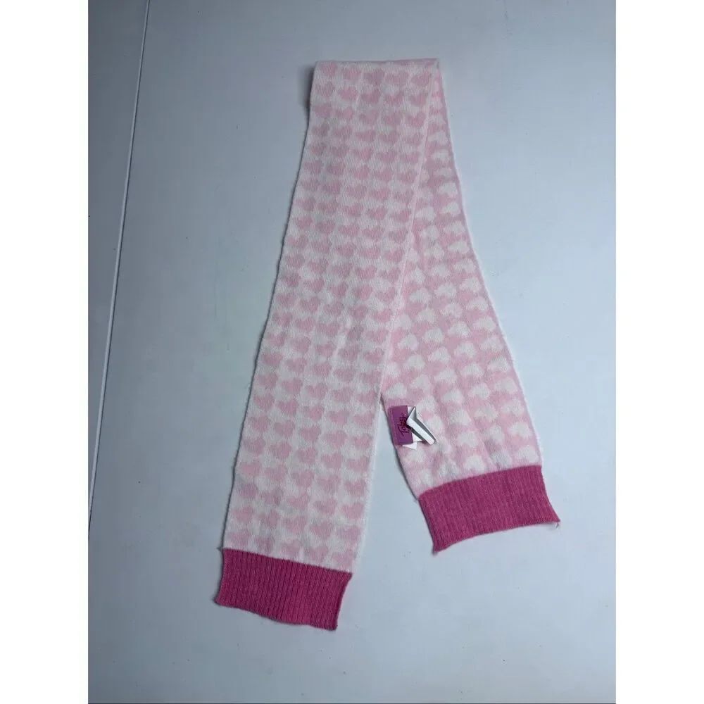 Toby & Me Girls Pink White Boho Scarf 5” X 40” Heart Pattern 2-4 years